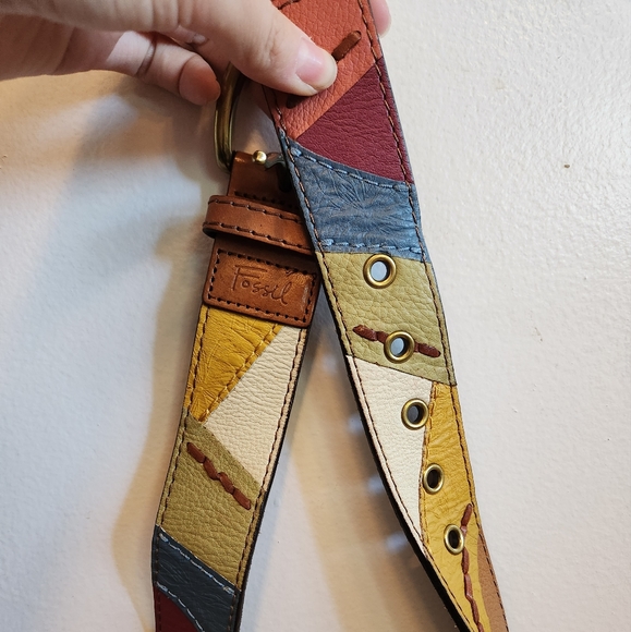 Y2k Fossil Multicolored Leather Patchwork Belt - Picture 4 of 5